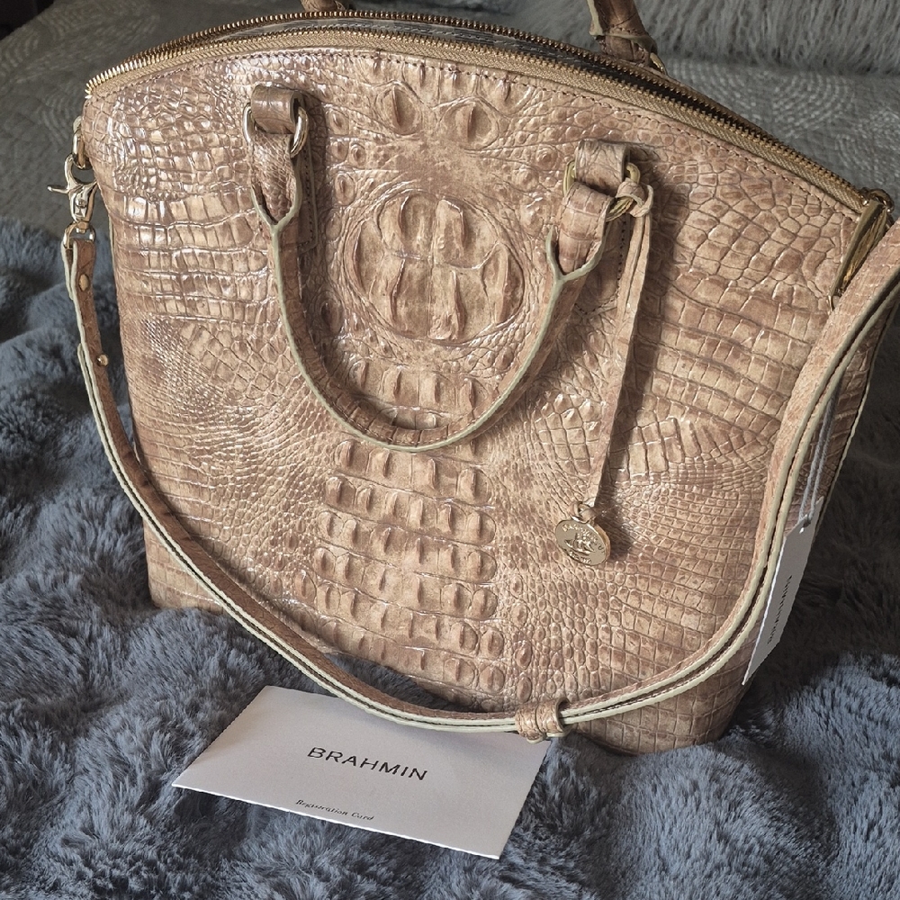 Brahmin Beige Crocodile Embossed Satchel